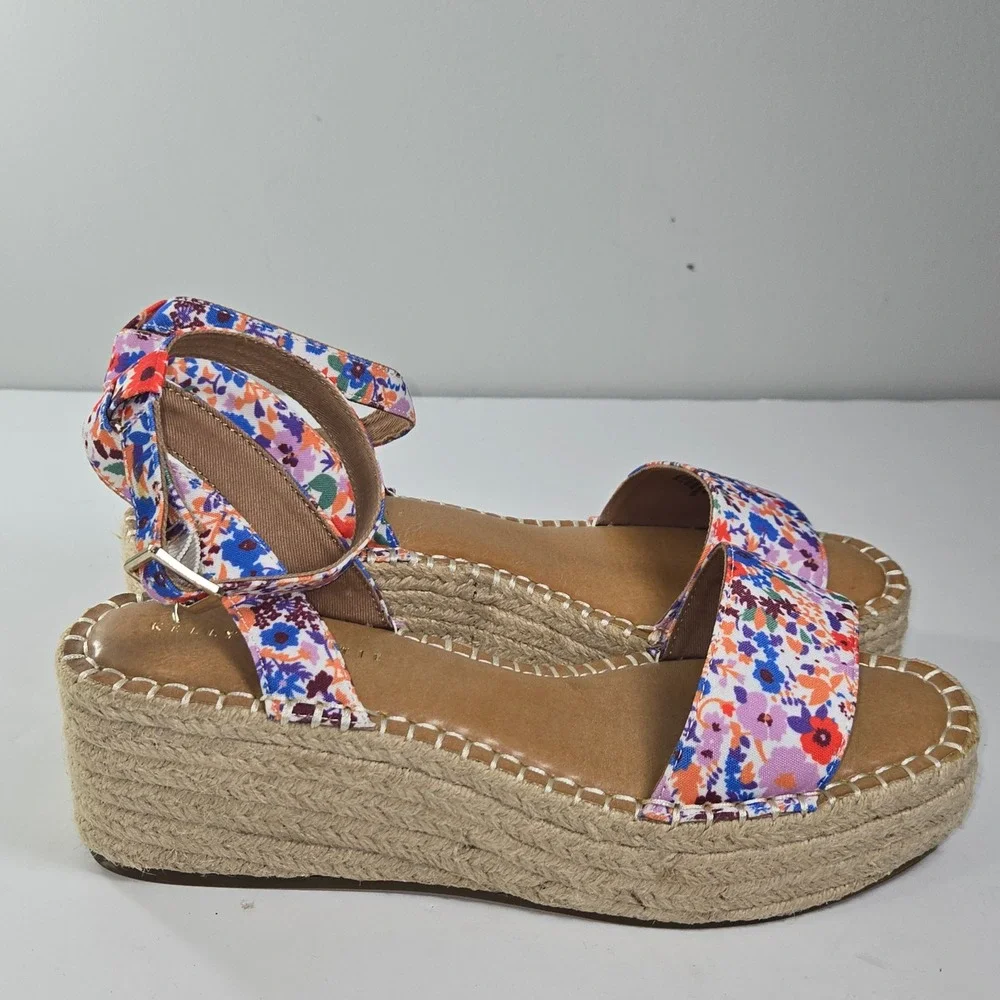 Kelly Katie Women Floral Espadrille Wedge Platform Sandals Ankle Strap Size 9.5